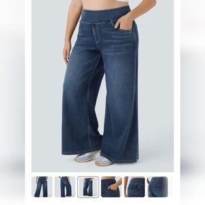 HALARA Wide-Leg Pull-On Jeans in Blue Wash